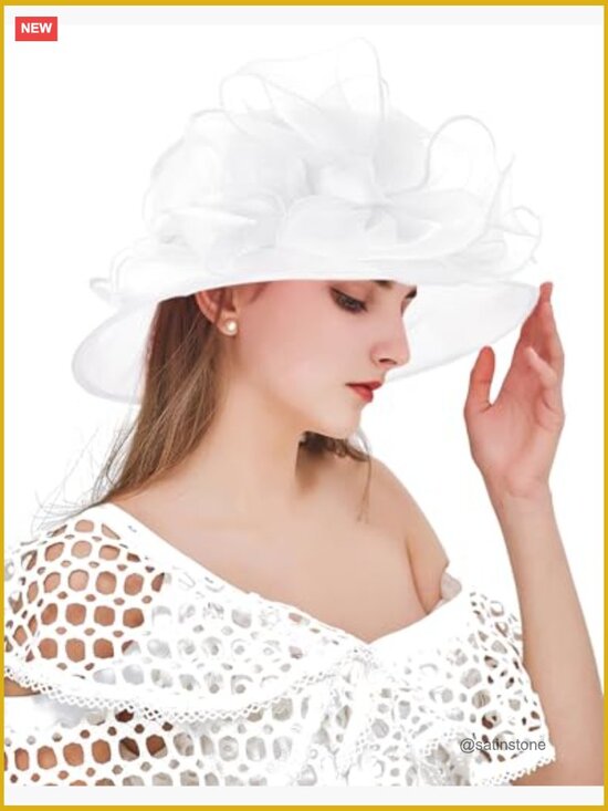 Organza Wide Brim Derby Fascinator Hat for Church, Wedding, Tea Party main image 6